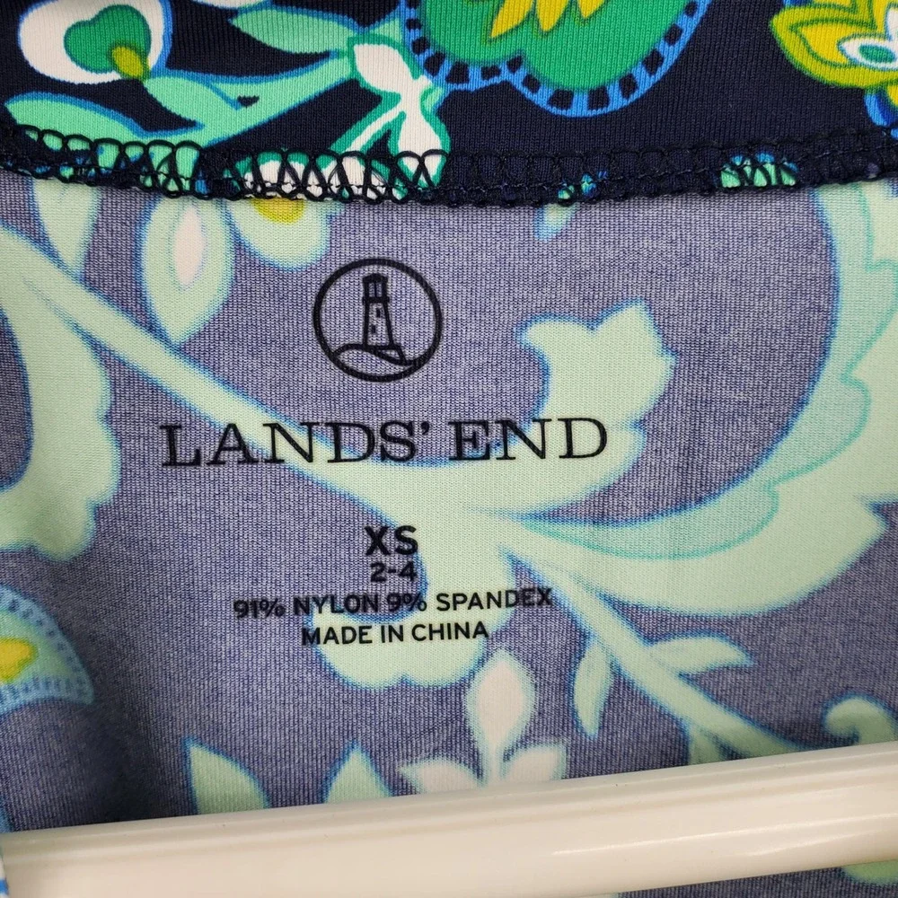 Lands End Women's Floral Paisley Swim Tee Rash‎ Guard Ruched Navy XS Swimsuit